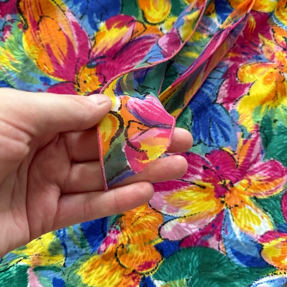 Vintage Tropical Floral Silky Satin Sheer Slip Nightgown Dress - Picture 3 of 5